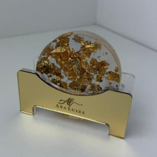 PORTA COPO GOLD ACRÍLICO PERSONALIZADO  – KIT COM 6 UNIDADES + BASE 🥂