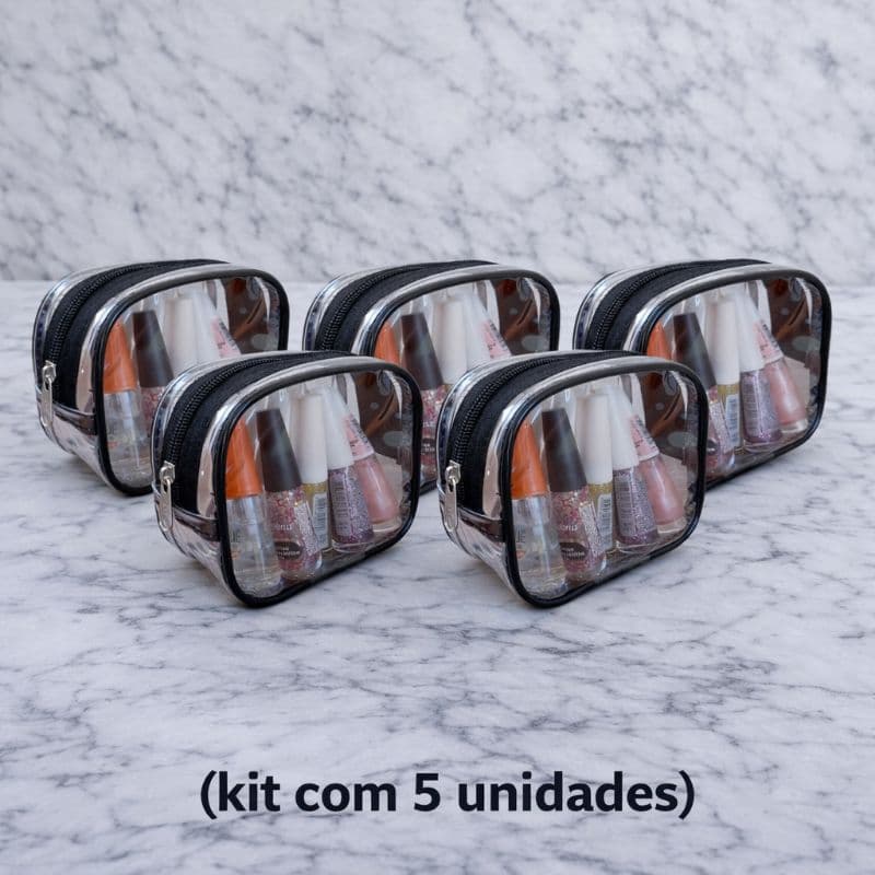 KIT 5 PCS MINI nécessaire 13x11x5,5 transparente plástico para levar na bolsa e viagem remédio absorventes esmalte batom