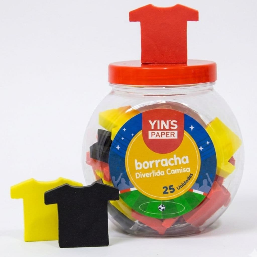 Potinho com 25 Borrachas em Formato de Camisa Potinho Infantil Material Escolar Borrachinhas