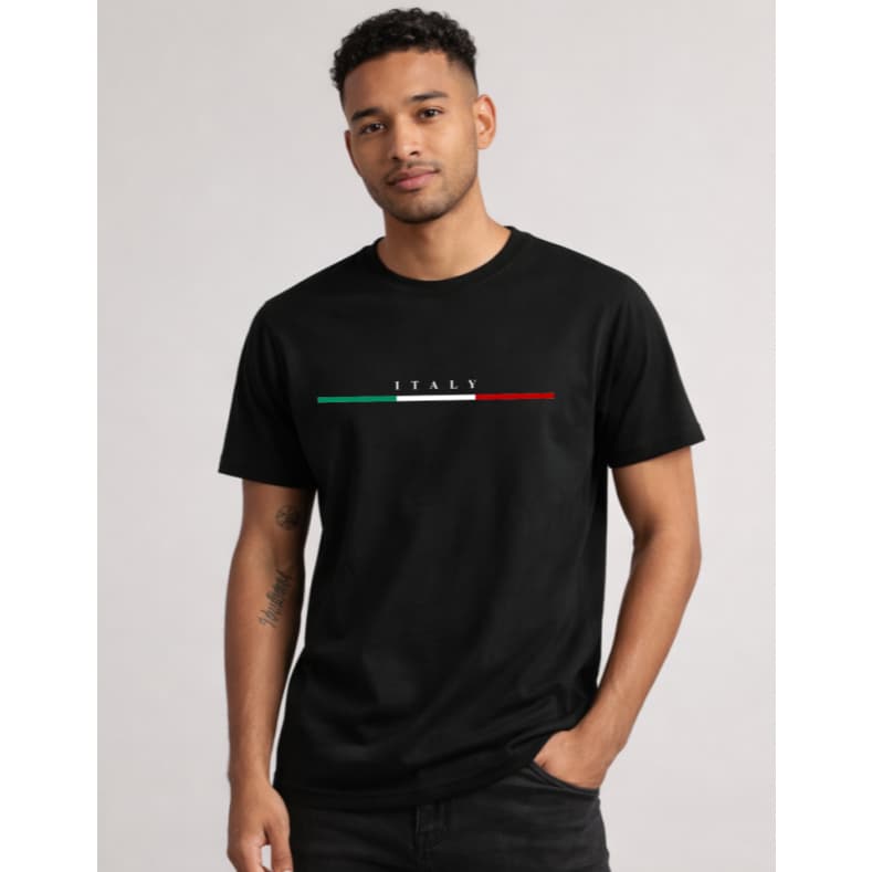Camiseta Básica Masculina Italy 100% Algodão Preto Lisa Algodao Italy