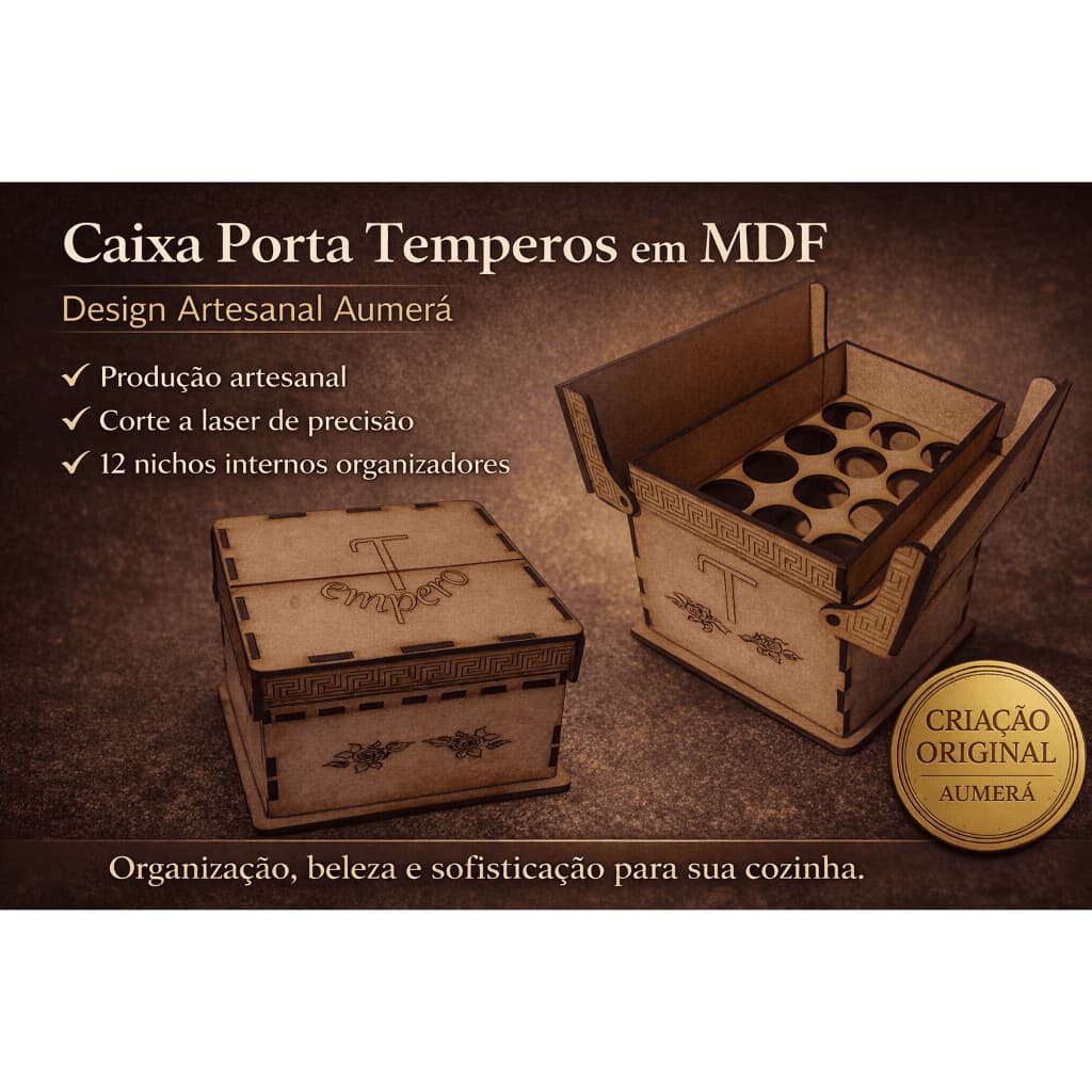 Caixa Porta Temperos MDF 3mm 12 Tubetes Organizador Gourmet Mesa Posta Cozinha Moderna