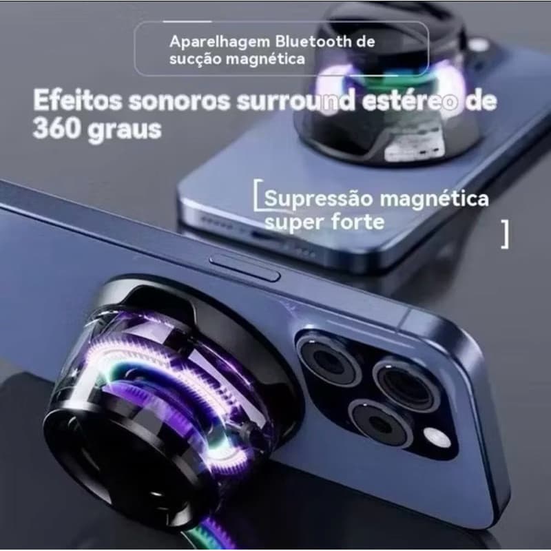 Alto-Falante Bluetooth Portátil Preto - 4 Horas de Autonomia, Suporte Telefone, Magnético