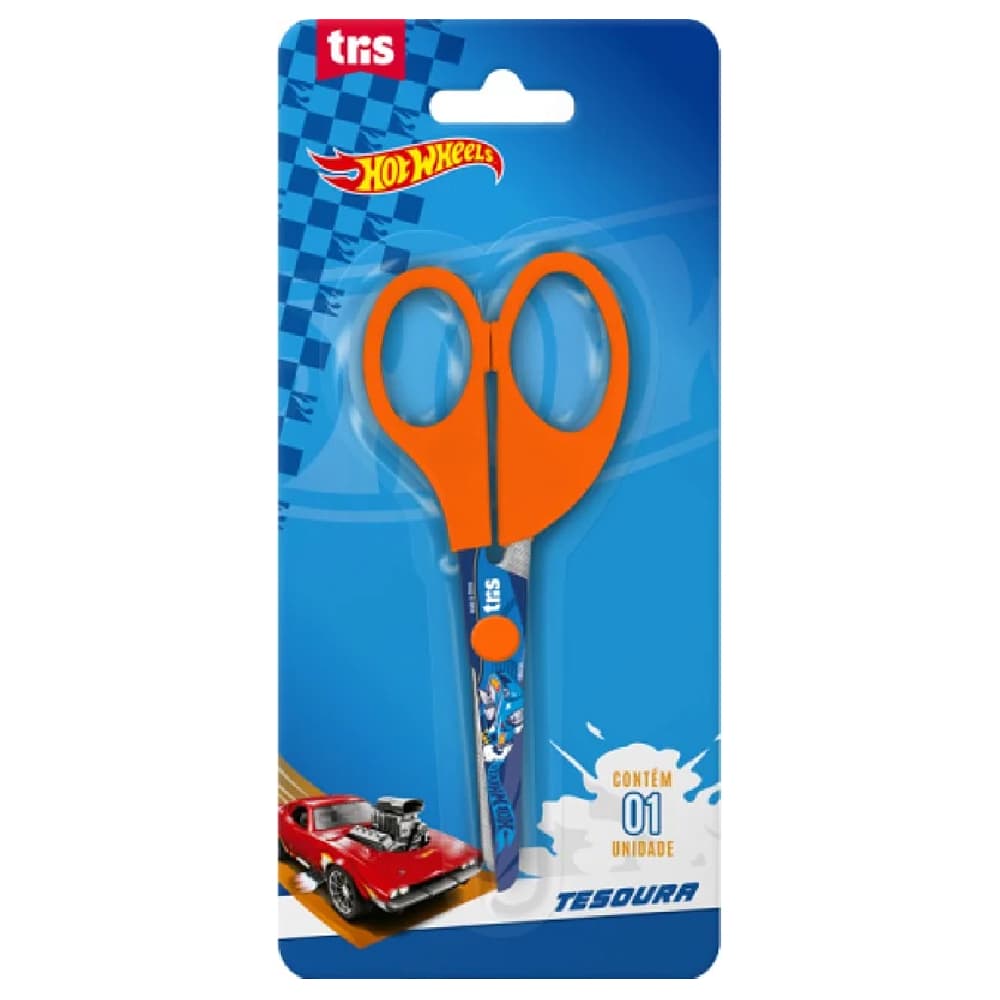 Tesoura Escolar Infantil Decorada Hot Wheels 13cm Tris