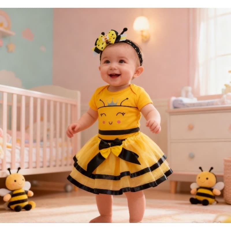 Body Abelhinha/Abelha Rainha Temático Mesversário Fantasia/Infantil