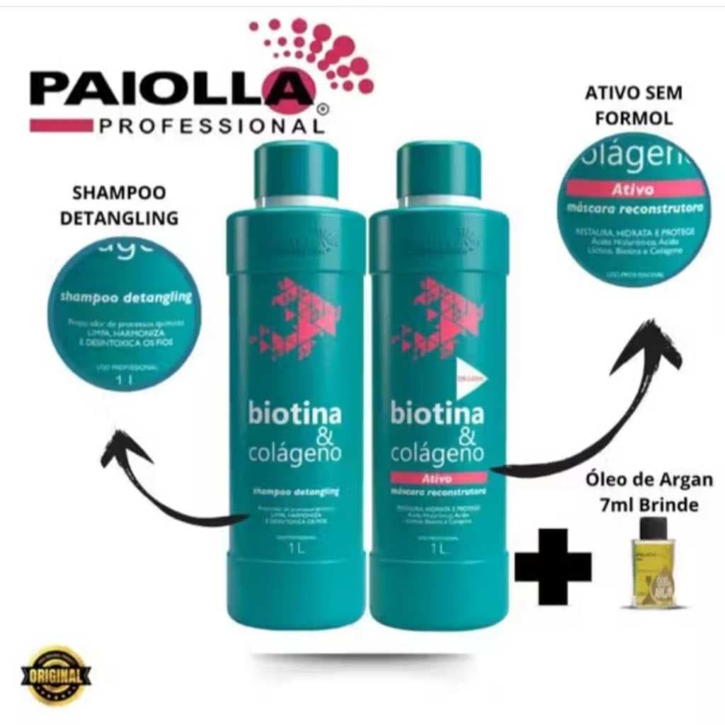 Kit Paiolla Biotina E Colágeno Sem Formol 2x1L Sem Ardência Relaxamento Realinhamento