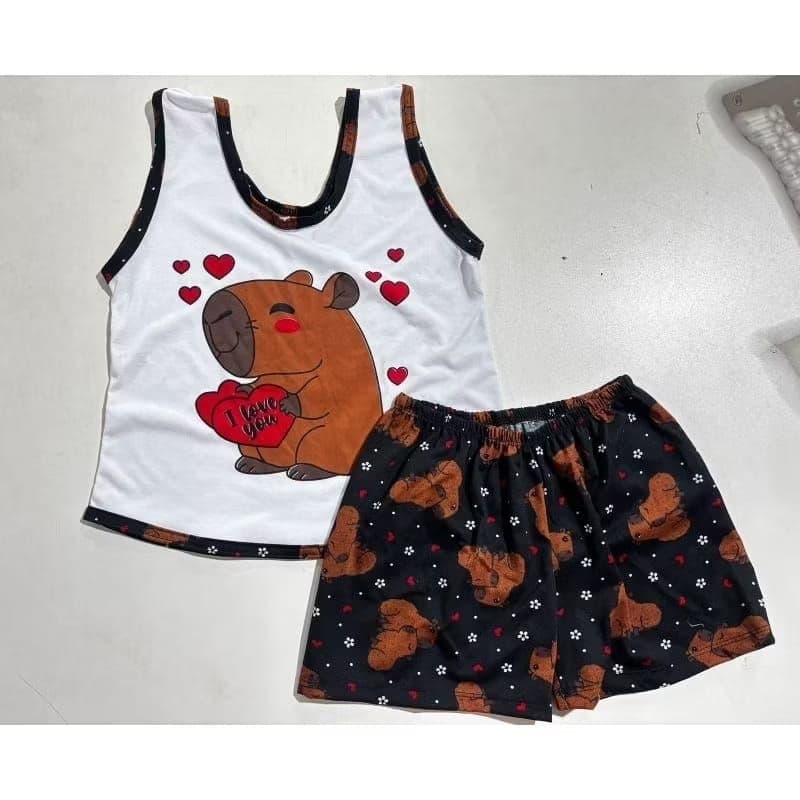 baby Doll infantil, capivara short preto