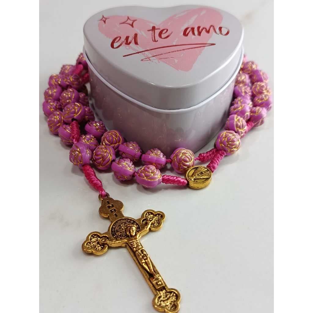 Terço de Nossa Senhora Aparecida em Formato de Flor com Caixa Porta Jóia