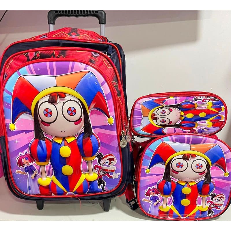 KIT MOCHILA ESCOLAR INFANTIL CIRCO DIGITAL 3D DE RODINHAS/MOCHILA LANCHEIRA TÉRMICA ESTOJO/MOCHILA MENINO E MENINA 2026