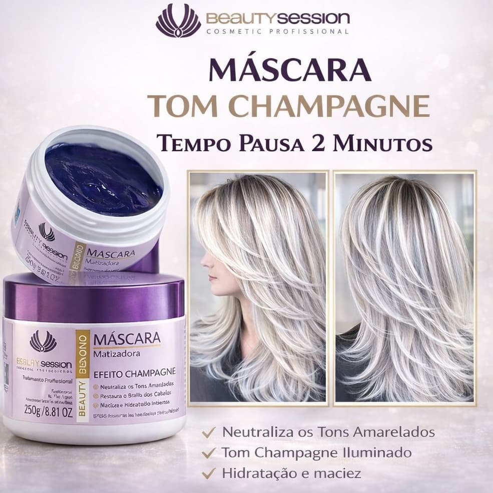 Máscara Matizadora Champagne Beauty Blond 250 gr Profissional - Beauty Session Cosmetic Professional