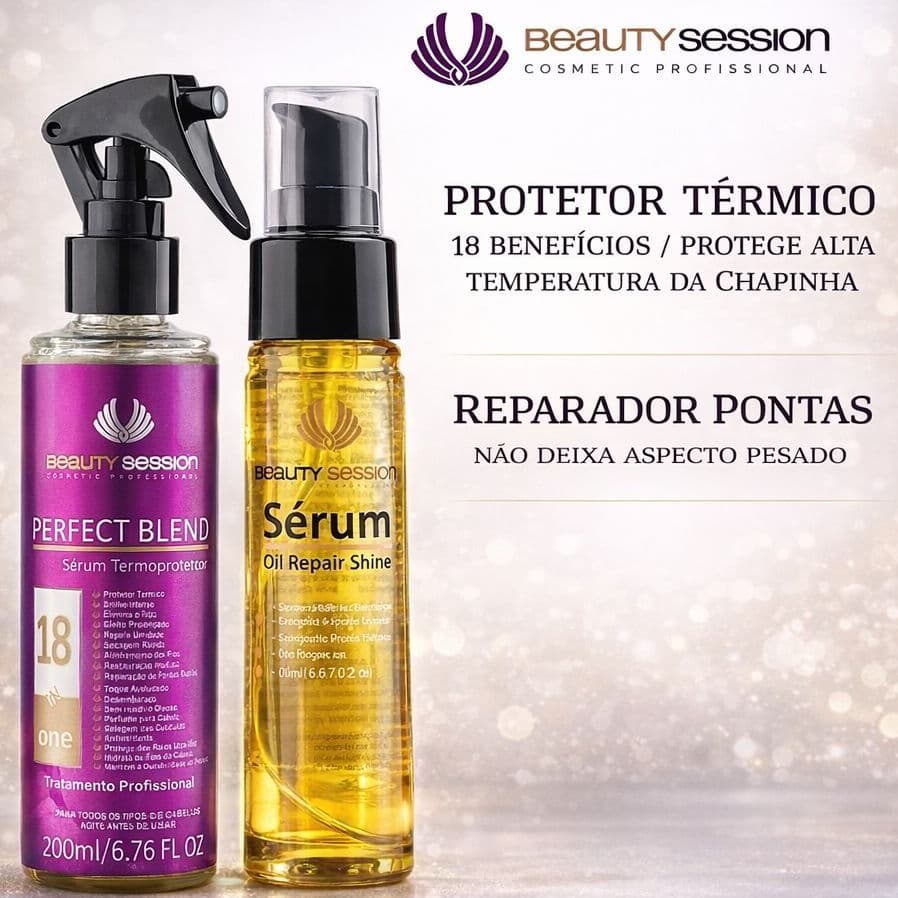 Protetor Térmico Perfect Blend 200 ml + Reparador  pontas Oil Repair Shine 45 ml - Beauty Session Cosmetic Professional