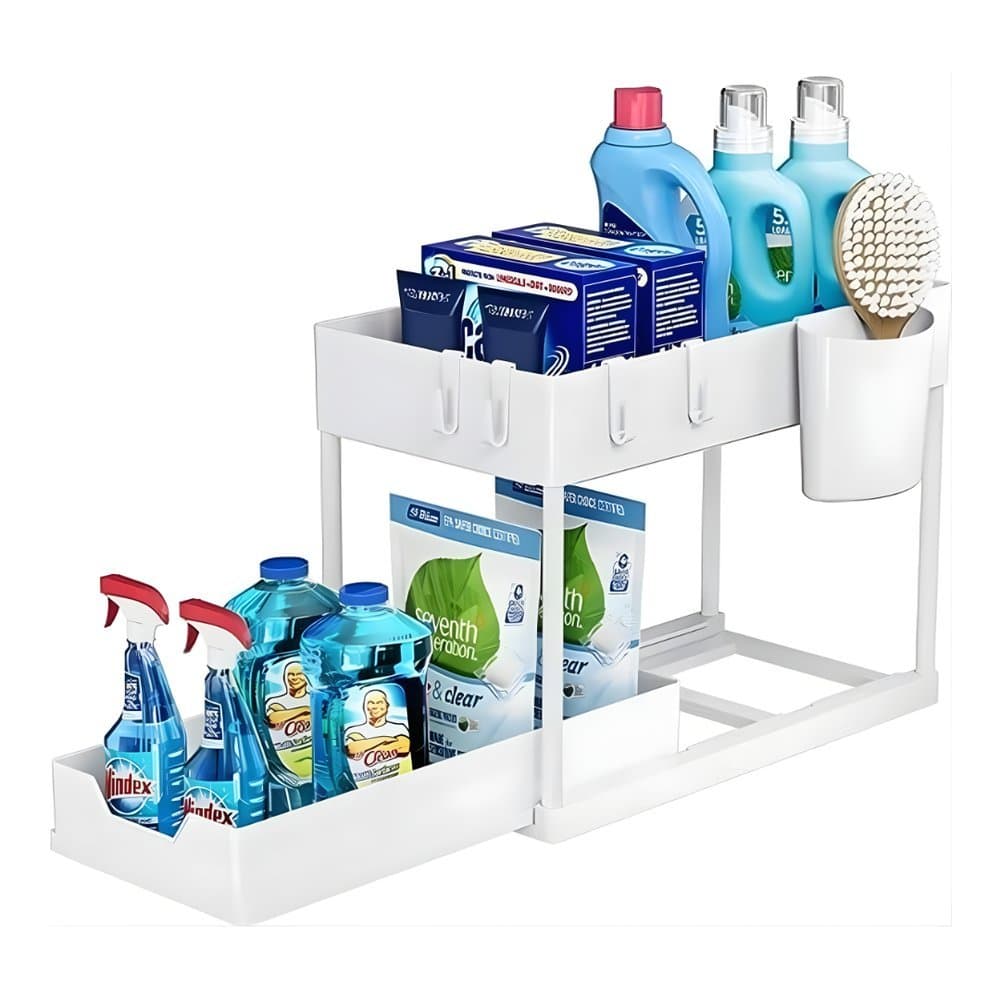 Organizador Multiuso 2 Níveis com Bandeja Corrediça Branco