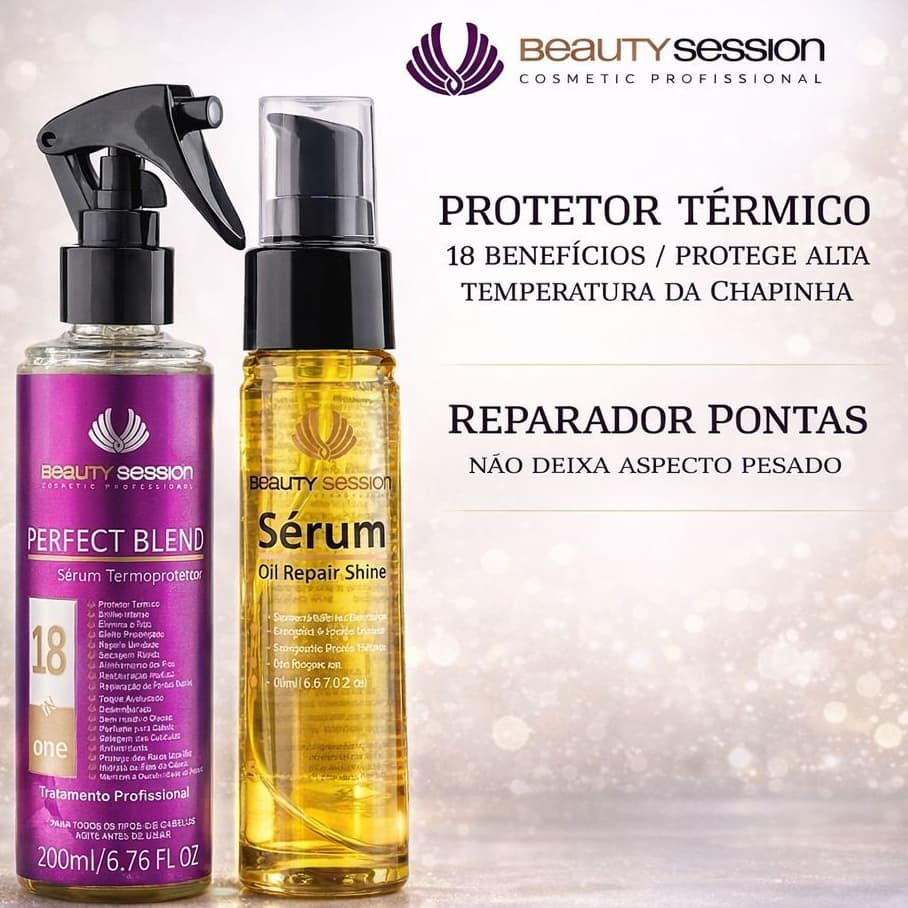 Oil Repair Shine 45 ml + Protetor Térmico Perfect Blend 200 ml Profissional - Beauty Session Cosmetic Professional