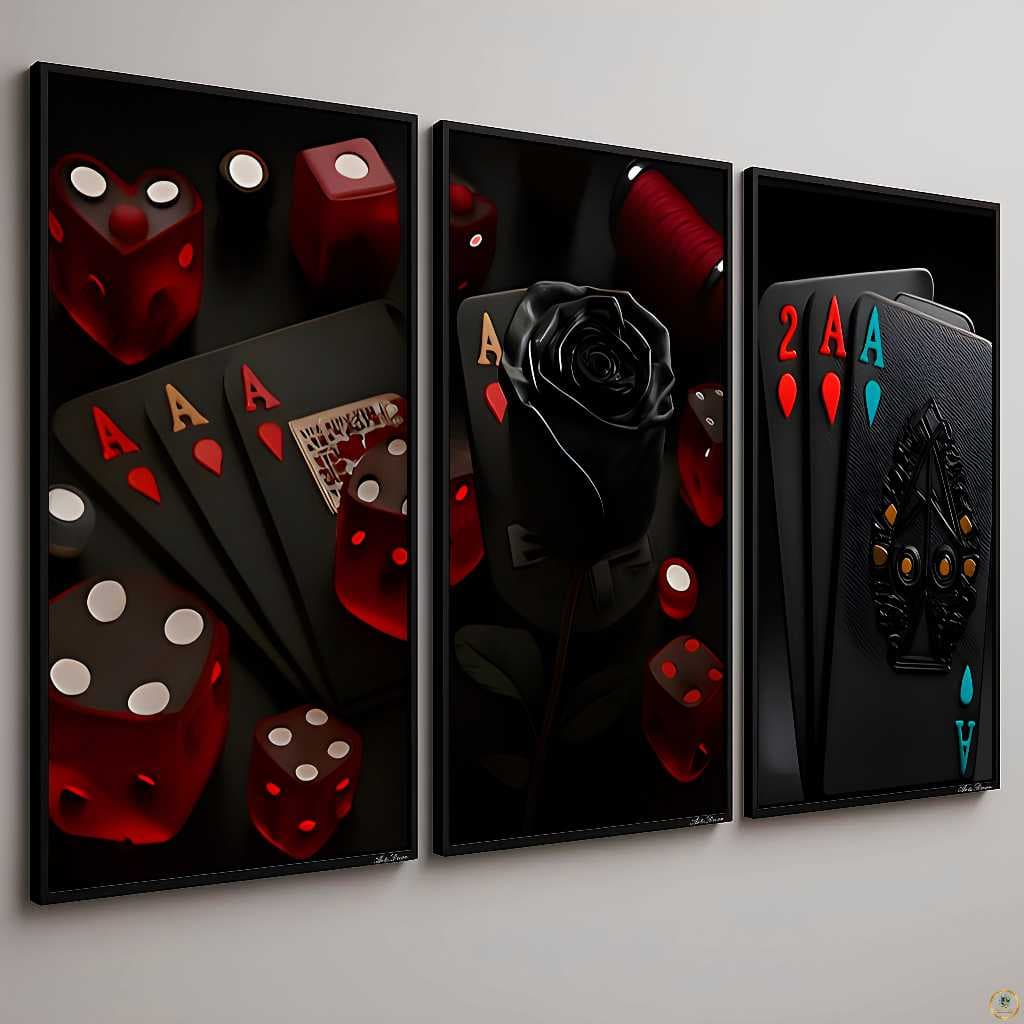 Quadro Decorativo Sala Quarto Cozinha Banheiro Cartas Baralho Luxuoso Preto Black Jack Poker ÁS