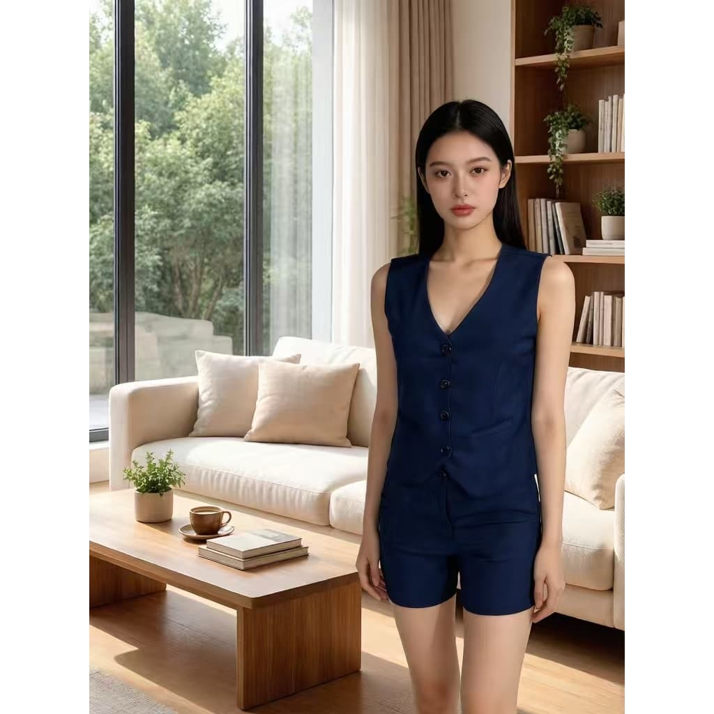 Conjunto de Alfaiataria Feminino Colete com Forro e Short Moda Casual e Social para Looks Descontraídos e Eventos Sociai