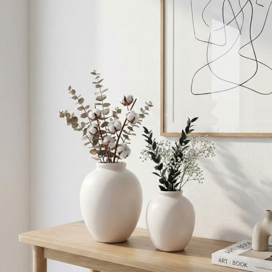 Vaso Floreira Bola Orgânico em cerâmica branco fosco ondulado decorativo decoração de interiores