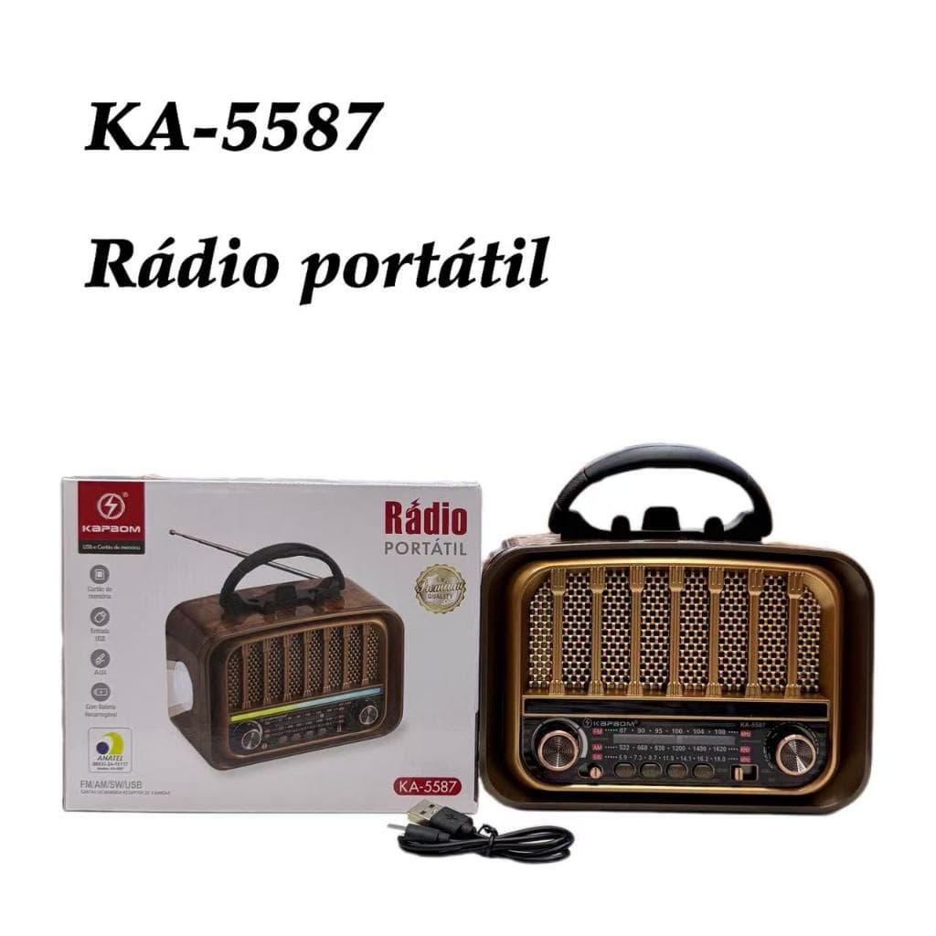 Rádio portátil -Kapbom KA-5587 FM/AM/SW/USB/BT COM LANTERNA