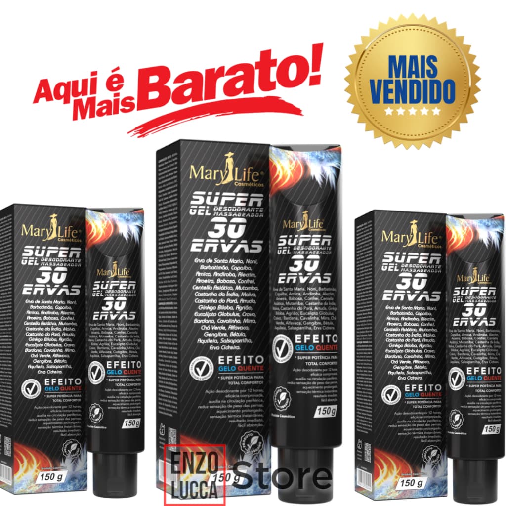 Kit 3 Unidades Super Gel 30 Ervas 150g Mary Life