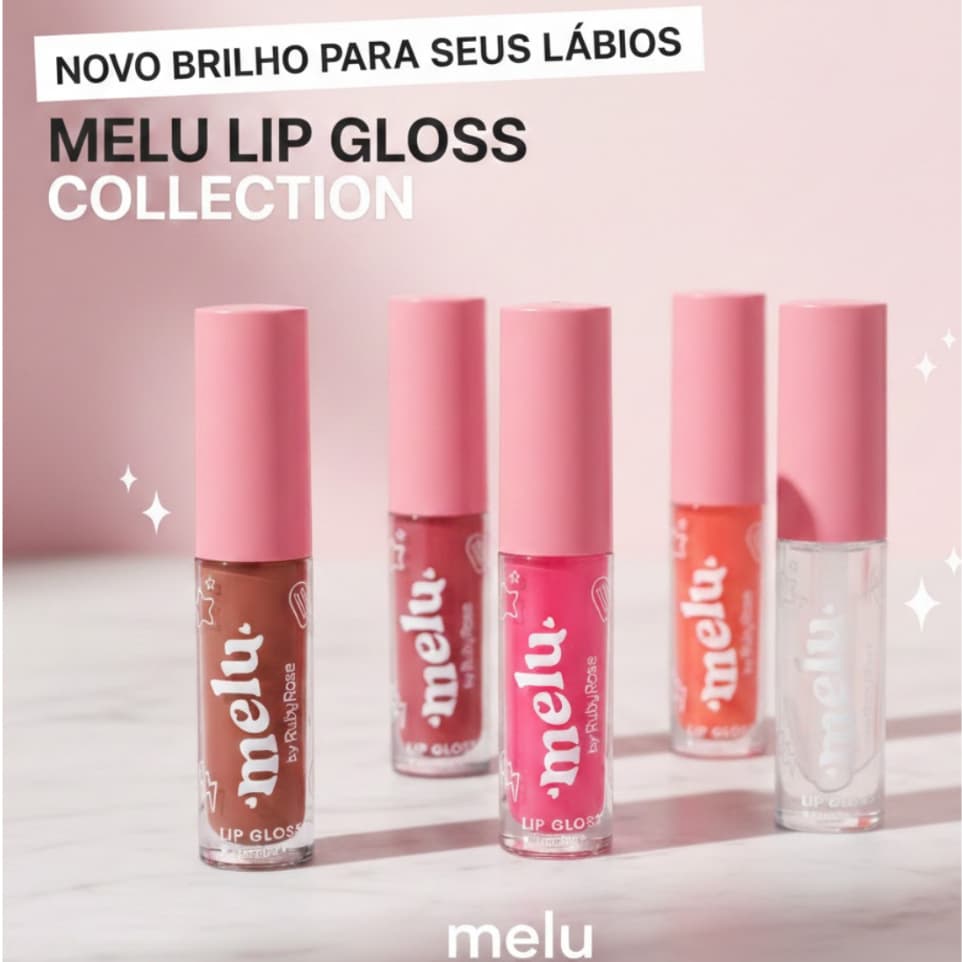 Lip Gloss Melu Ruby Rose 6g com Brilho Espelhado e Vitamina E