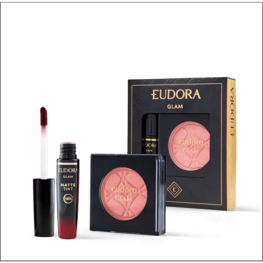 Kit Presente Eudora Glam (Batom Líquido Bordô Intenso+Blush Pêssego Peach Bellini)