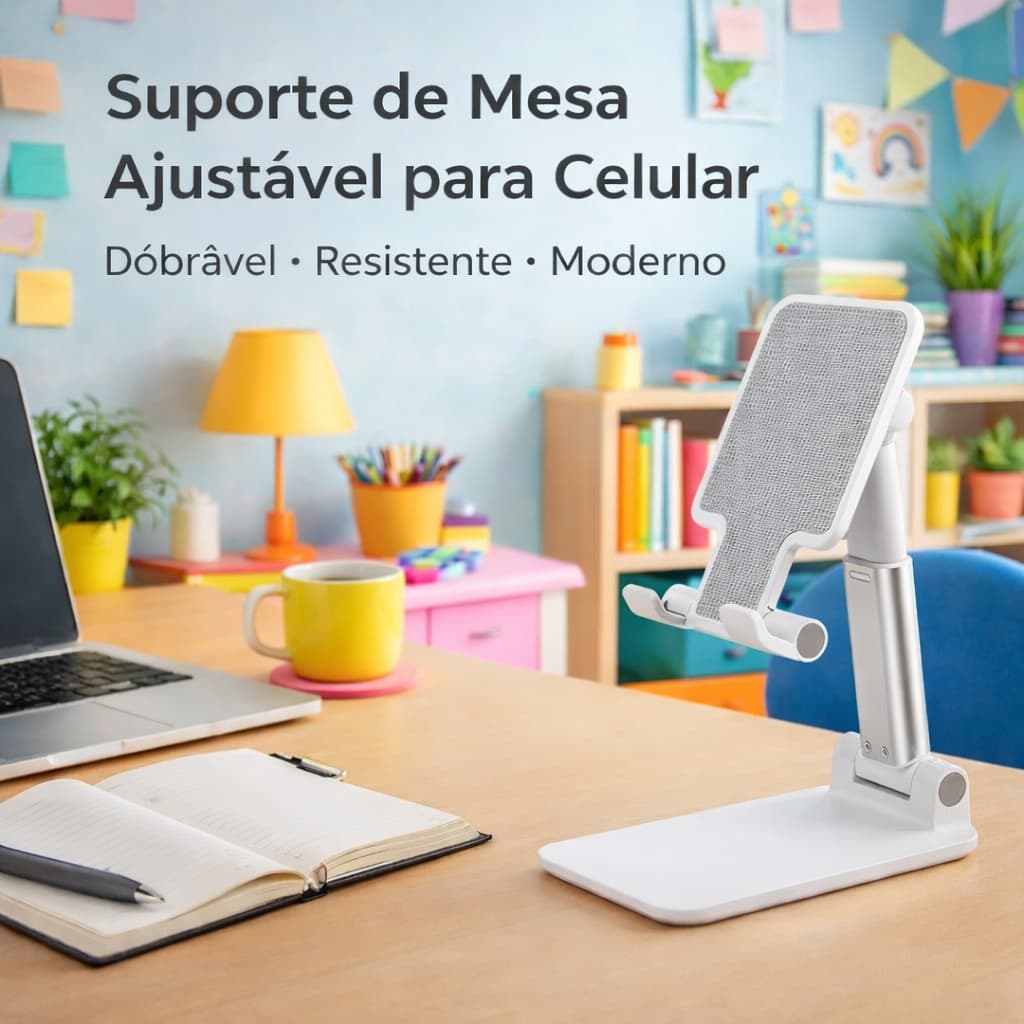 Suporte Mesa Celulares Ajustavel Metal Dobravél Antiderrapante Angulo Regulavel Base Estavel