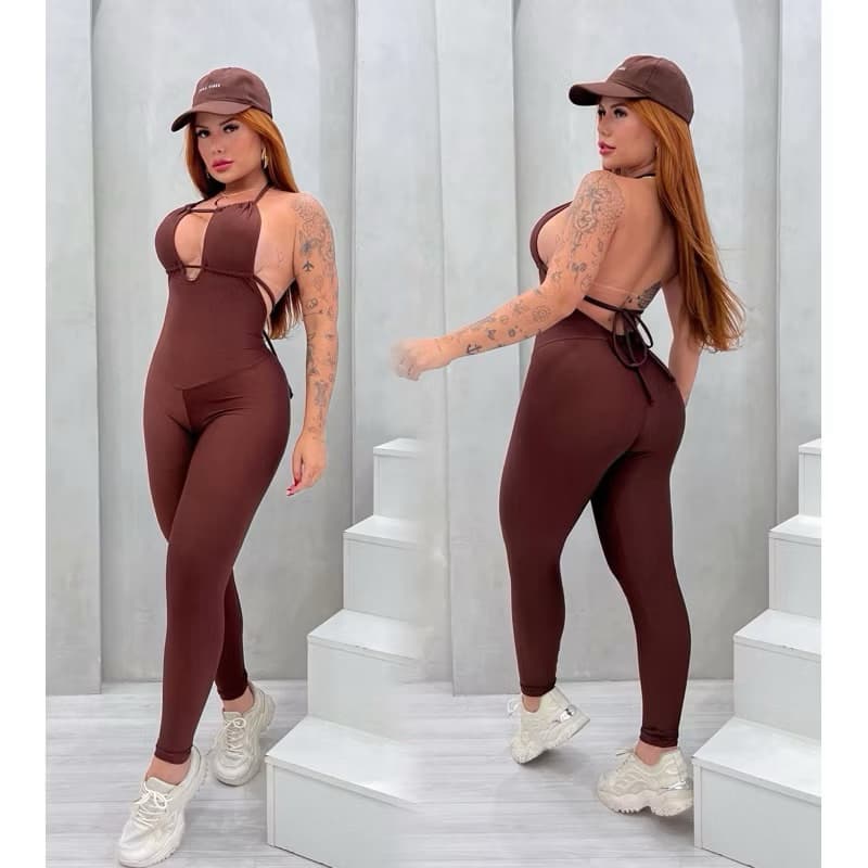 Macacão Feminino Suplex Longo Com Decote Profundo e Recortes ----Cod.208