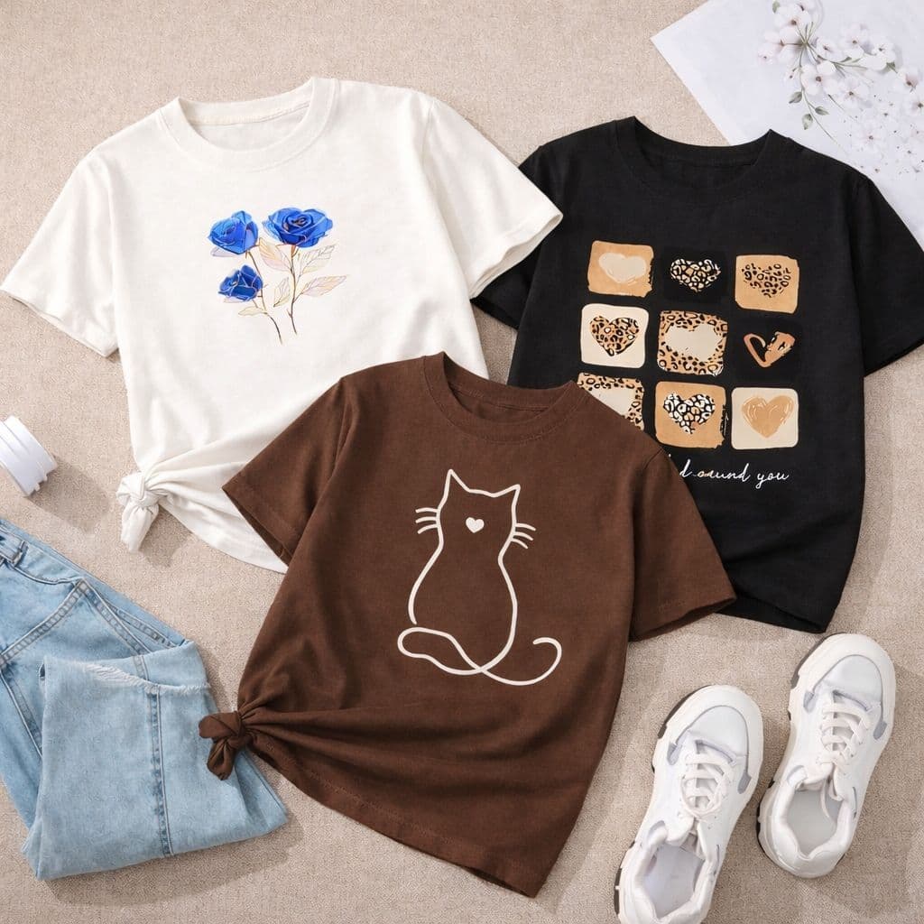 KIT 3 CAMISETAS T-SHIRT FEMININA 100% ALGODÃO TENDENCIA MODA FEMININA