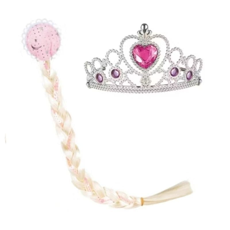 kit princesa arco tiara e presilha com trança acessórios menina rosa