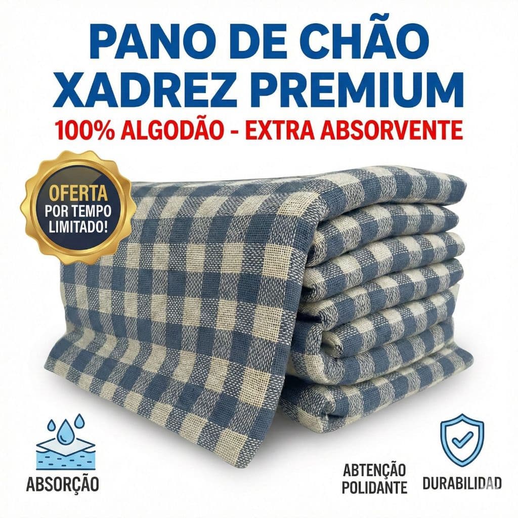 15 Panos de Chão Xadrez Extra Grande 70x45cm – Ideal para Limpeza Pesada e Doméstica