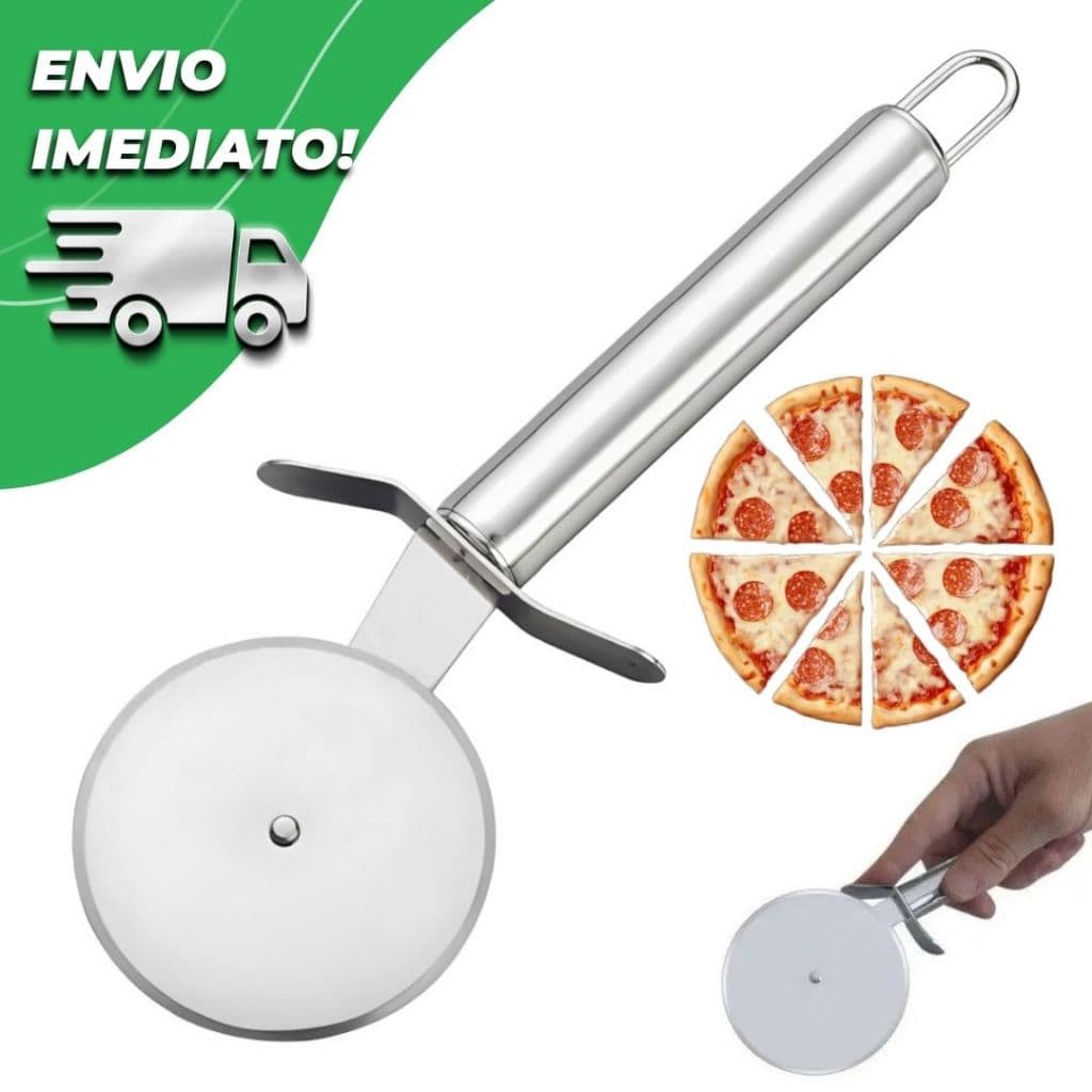 Cortador de Pizza Profissional Inox Fatiador de Massa Grossa Lâmina Aço Inox