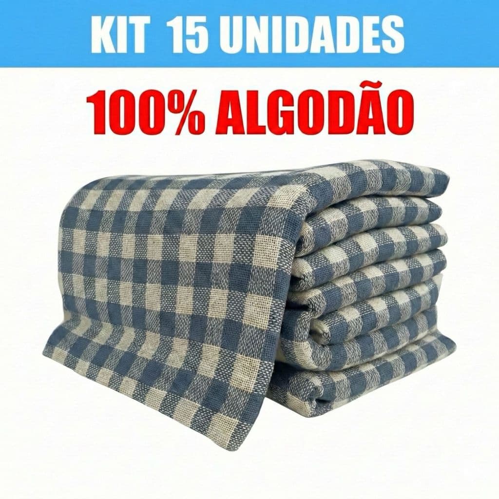 Kit 15 Panos de Chão Xadrez Extra Grande – Alta Absorção para Limpeza Pesada 70x45cm