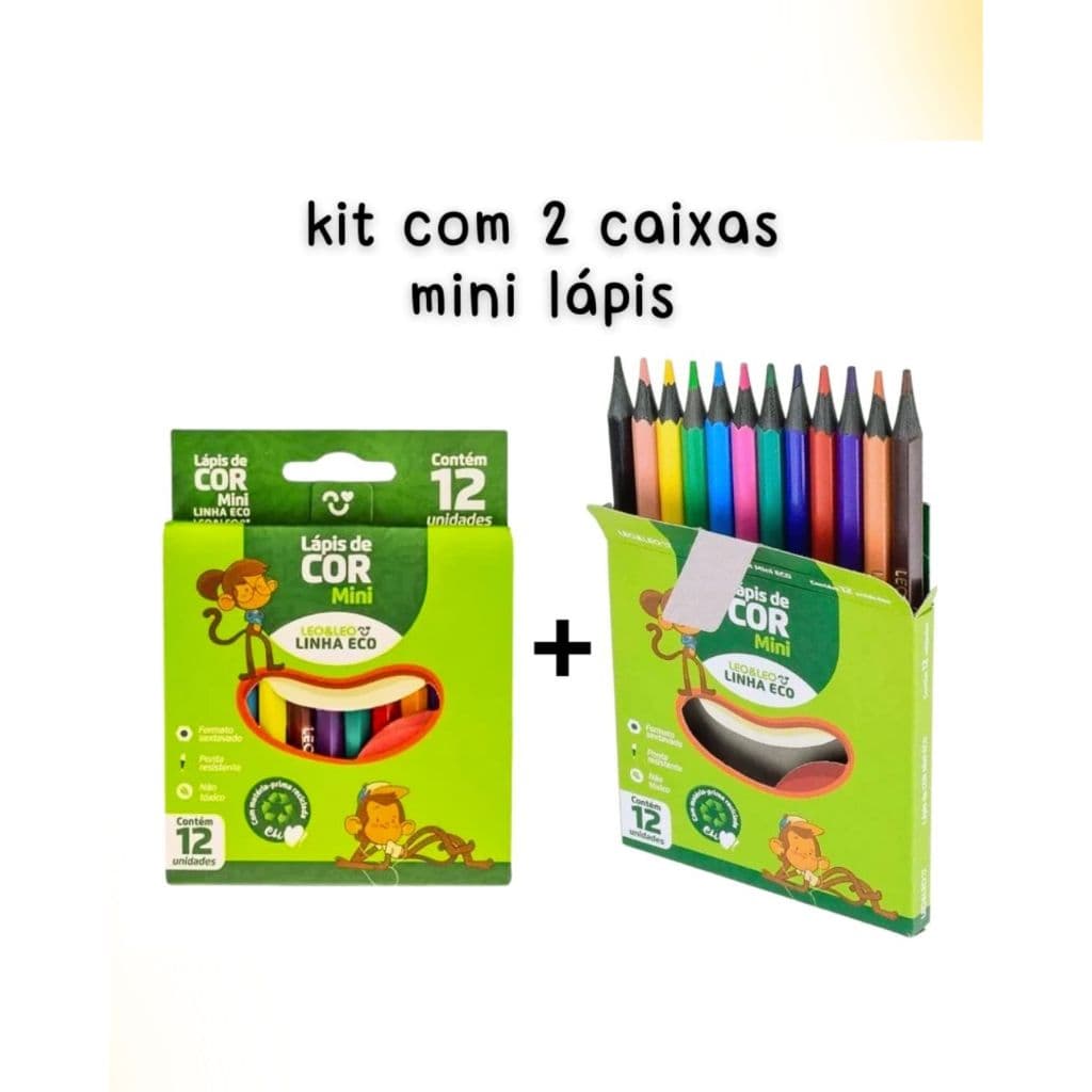 Lápis de Cor 12 cores Mini  Leo e Leo kit c/ 2 unid