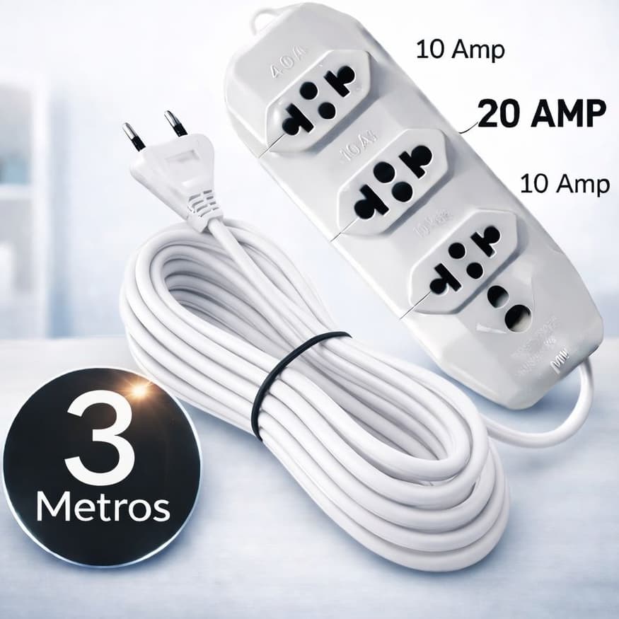 Extensão Elétrica 3 metros Fio Reforçado 2.5mm com 3 tomadas