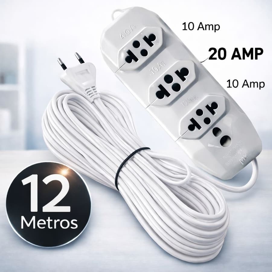Extensão elétrica Reforçada 12 metros com 3 tomadas fio 2,5 mm