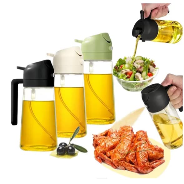 Galheteiro Dispenser 2 em 1 Vidro 470ml Spray e Bico Dosador para Azeite