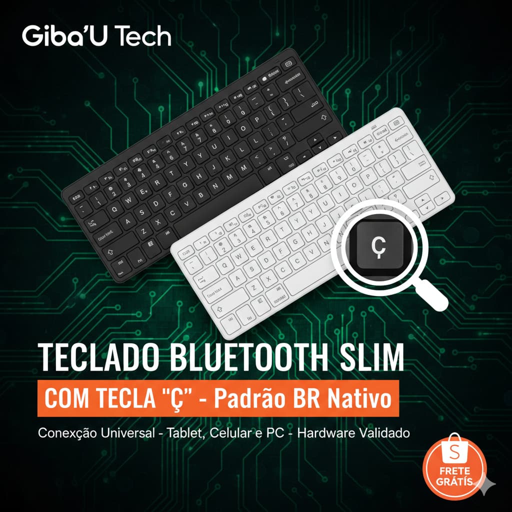 Teclado Bluetooth Slim Universal Padrão BR com "Ç" - Tablet Celular TV e PC - Giba'U Tech
