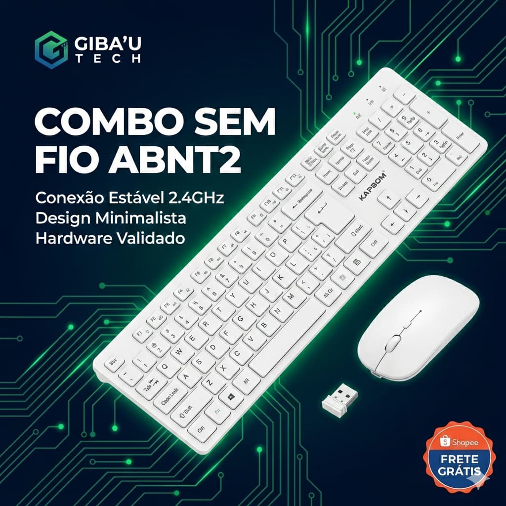 Combo Teclado e Mouse Sem Fio Branco Kapbom ABNT2 KA-666 - Giba'U Tech