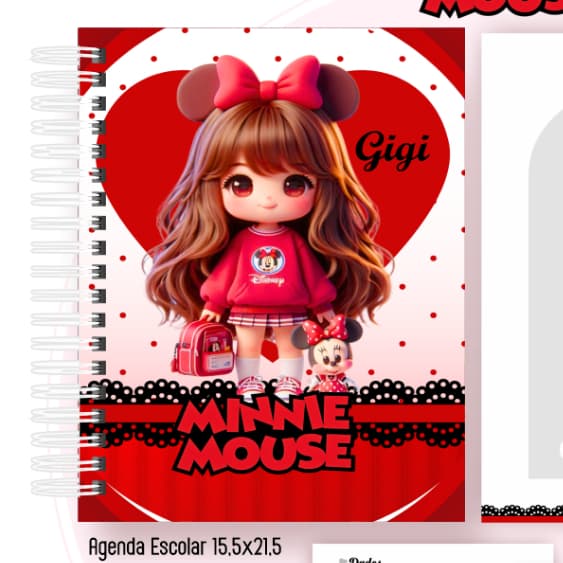 Agenda Escolar MINNIE MOUSE COM MASCOTINHA personalizada com nome