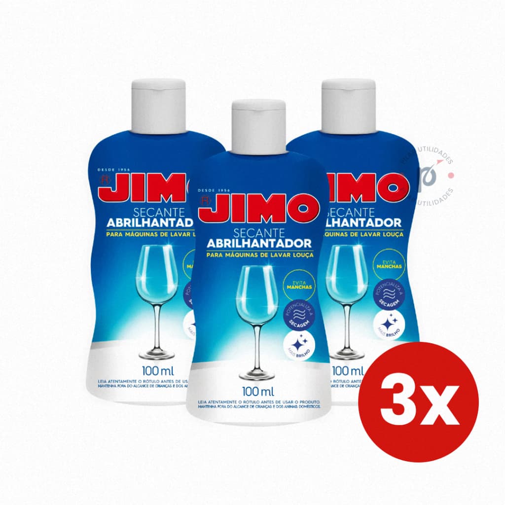 Kit 3 Secante Abrilhantador Jimo 100ml para Máquina de Lavar Louça Secagem Rápida e Brilhando