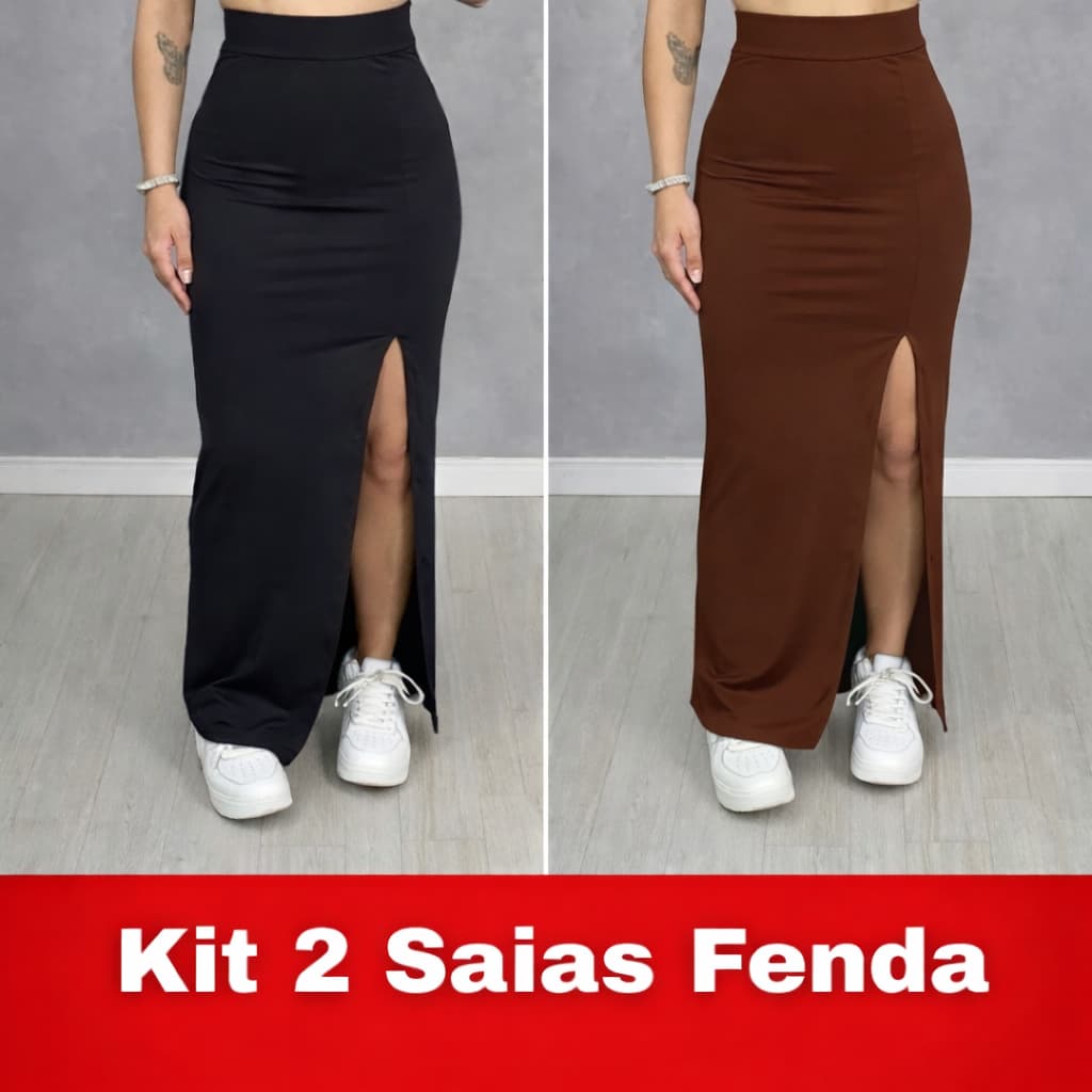 Kit 2 Saias Longa com Fenda Estilo Midi Moda Feminina, Suplex