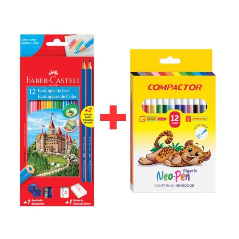 Kit com 12 EcoLapis Faber Castell  + 12 canetinhas Neo Pen Gigante