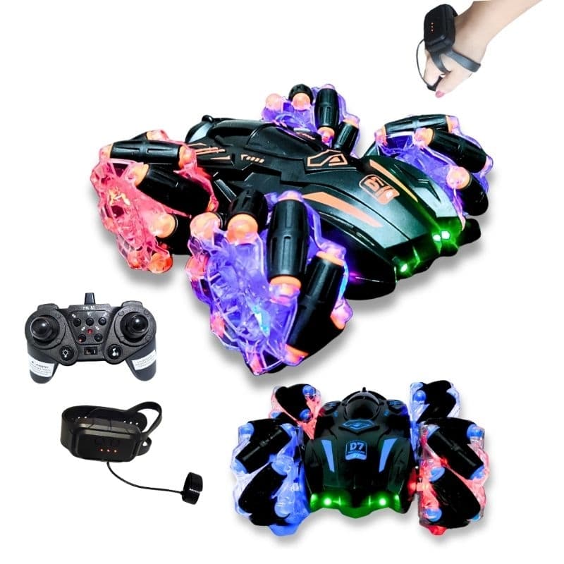 Carrinho de Controle Remoto e Pulseira Sensor Drift Com Luzes e Som, Manobras 360° Insanas com Bateria Recarregável