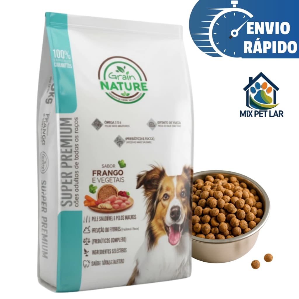 RAÇÃO GRAIN NATURE SUPER PREMIUM ALIMENTO PARA CÃES ADULTOS 15KG FRANGO & VEGETAIS