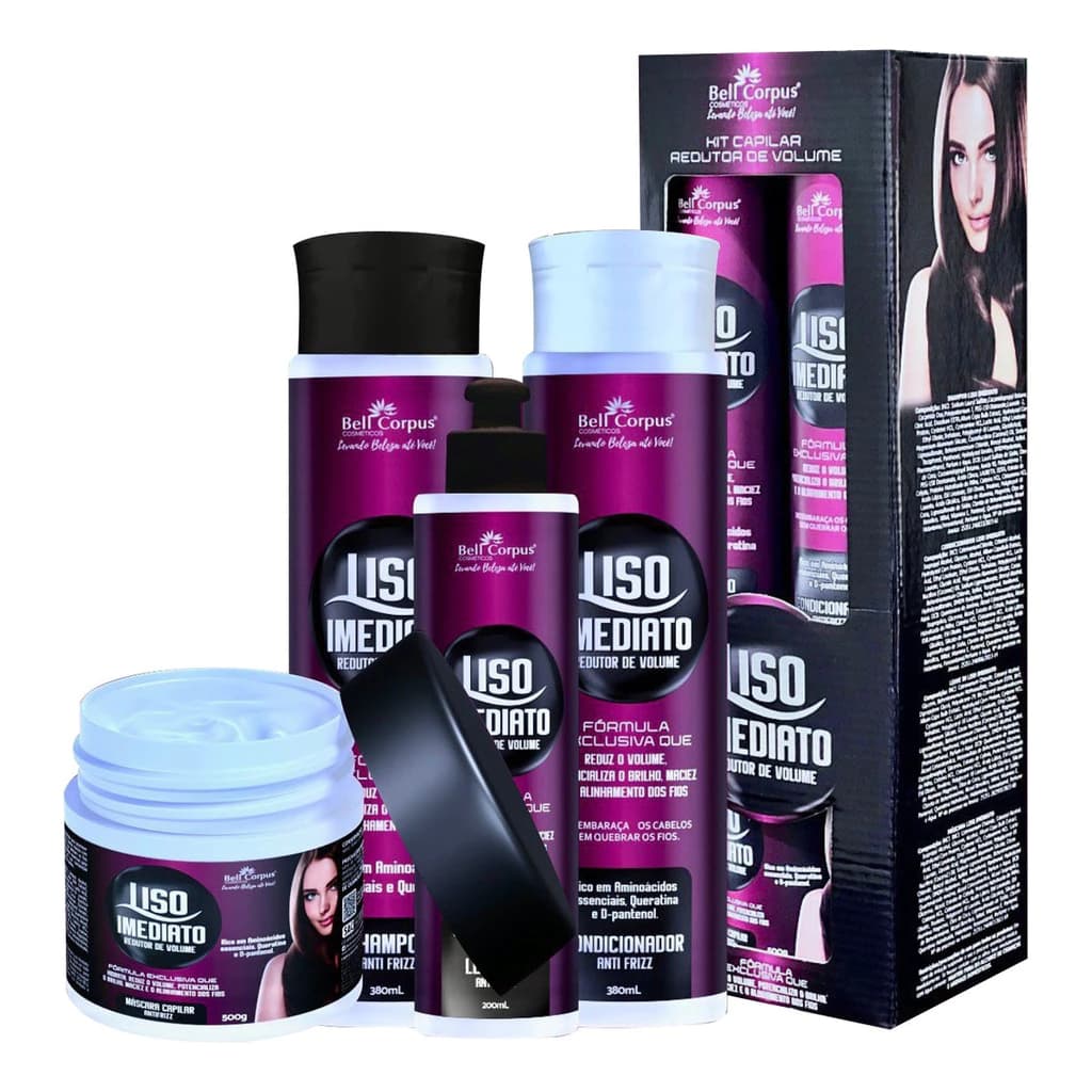 Kit Liso Imediato Creme Shampoo Condicionador Máscara HIDRATAÇÃO E FORTALECIMENTO  BELL CORPUS