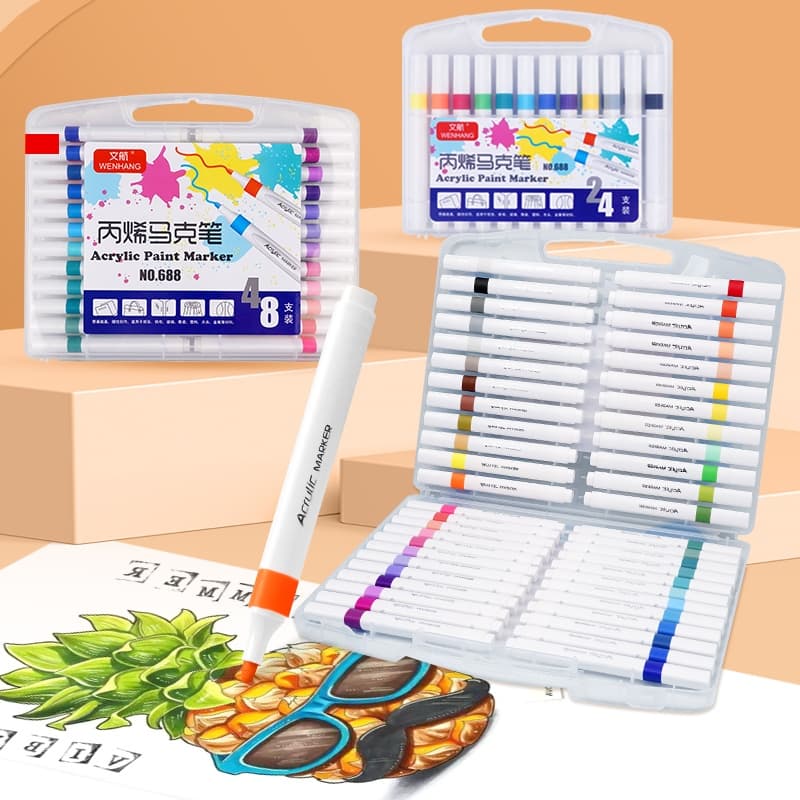 Kit Caneta Marcador Acrílico Permanente Profissional 12/24/36/48 Cores Ponta Fina para DIY e Tecido