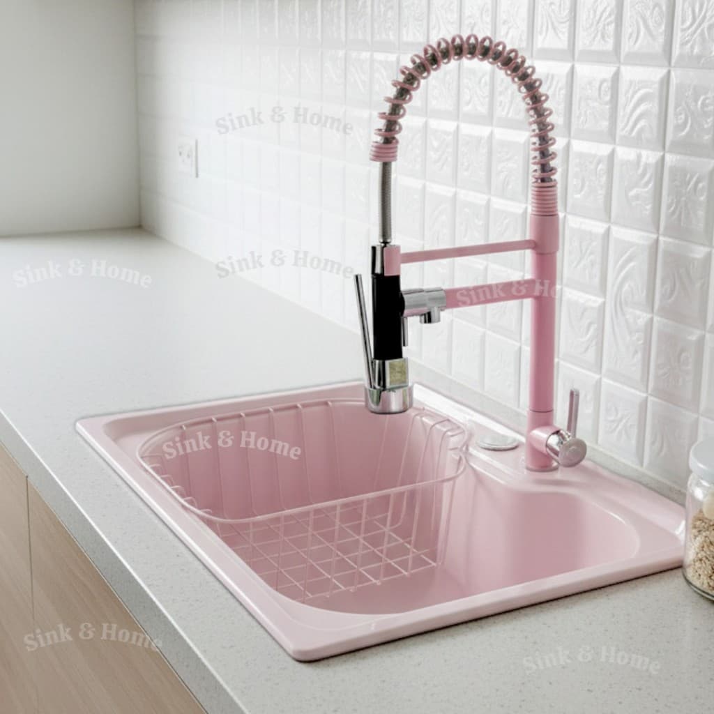 Torneira Espiral Rosa Cuba Inox Cozinha Rosa Cuba Gourmet 50 CM 60 CM Rosa Torneira Fria Metal Rosa Sabao