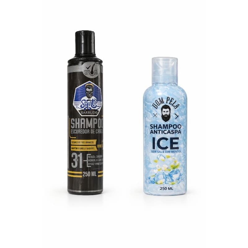 Kit Shampoo Masculino 250ml | Escurecedor de Cabelos Brancos + Anticaspa ICE Mentolado | Sem Sal | Barba e Cabelo
