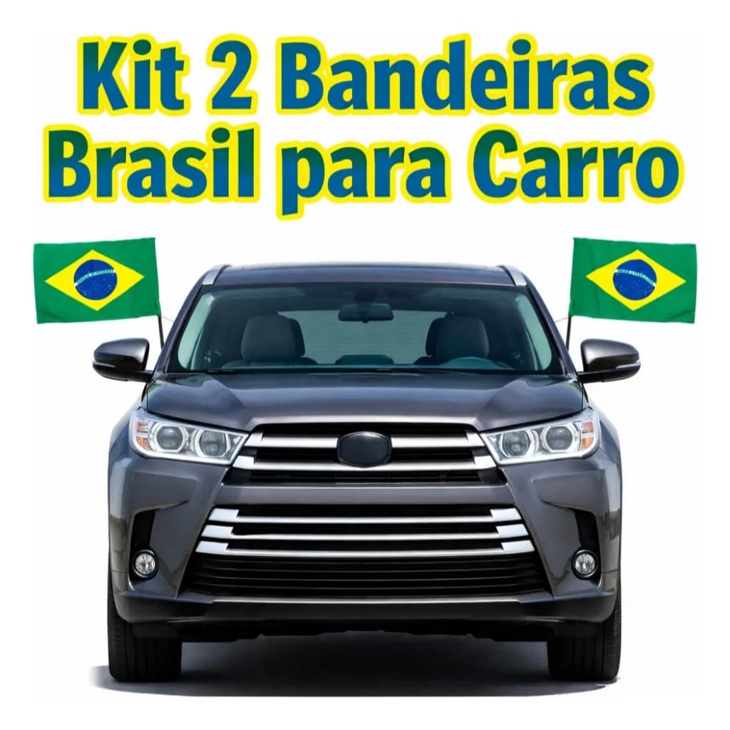 Kit 2 Bandeiras Brasil Carro 30x45cm Haste Plástico Copa