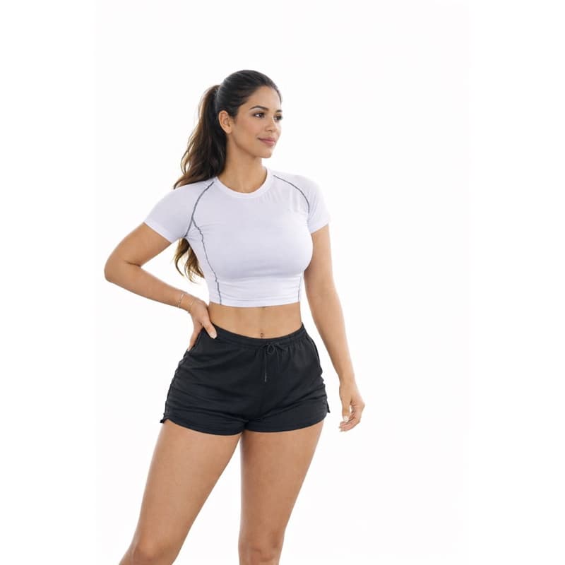 Cropped Feminino Manga Curta Moda Fitness Academia Esportes