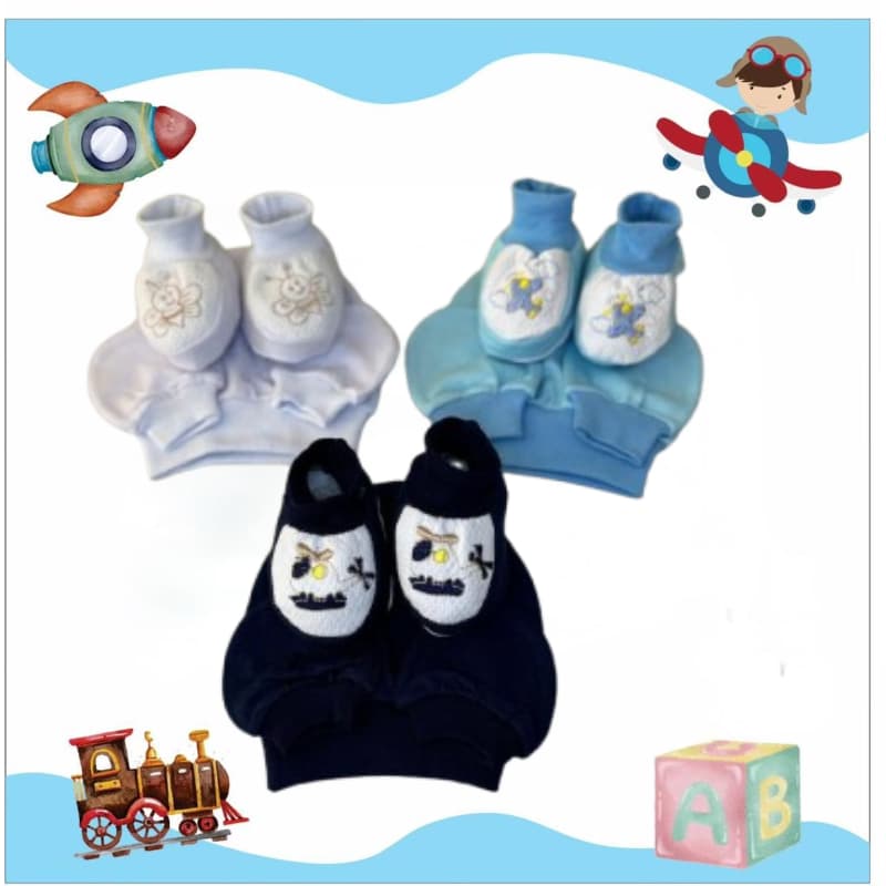 Kit Pantufas Bordada, Touca e Luvas Para Bebê Temos 2 Opções  Kit 3 e 9 Peças Malha Hipoalergênico 100% Algodâo.