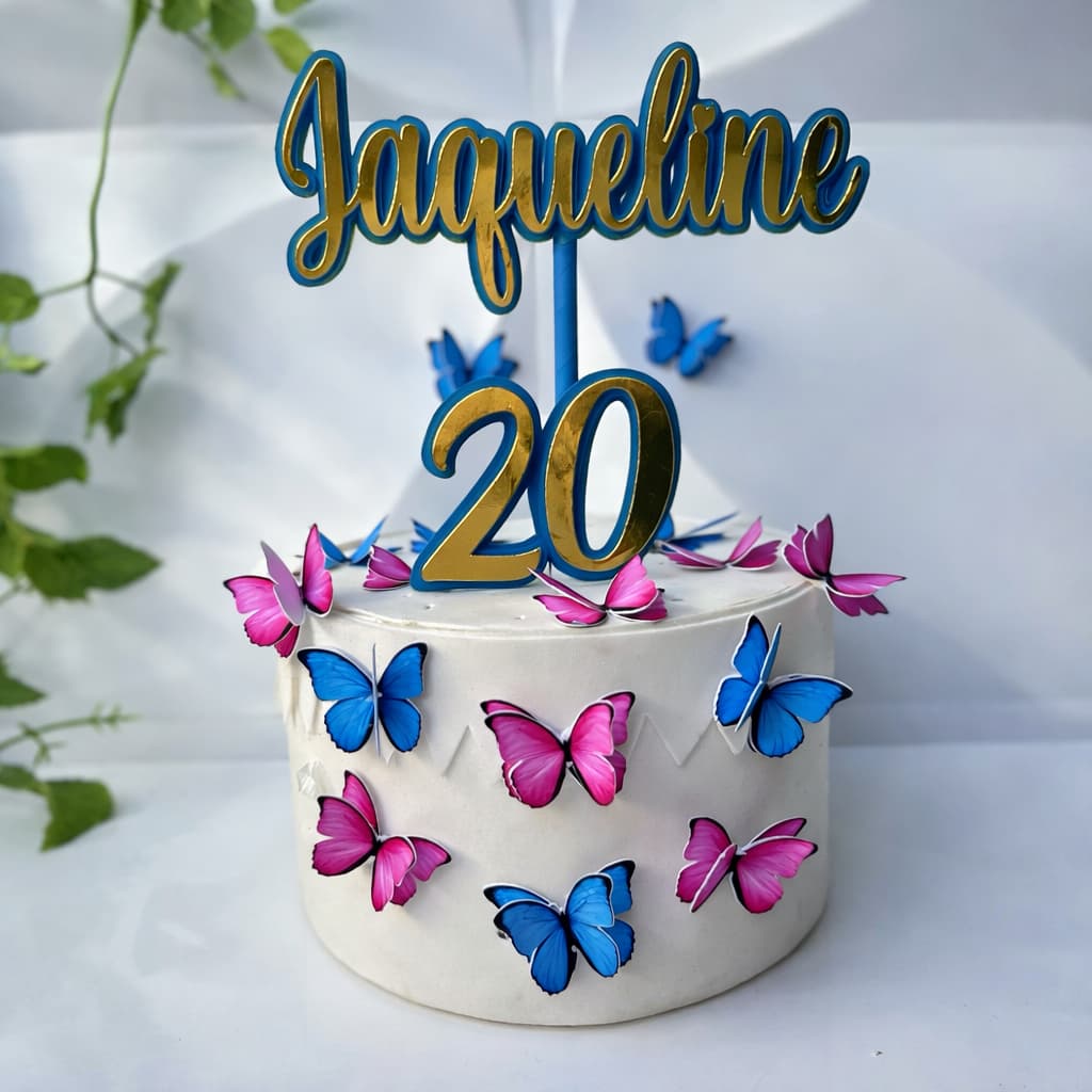 Topo de Bolo Personalizado borboletas ✨ Topper Festa Infantil | Mesversário, Aniversário, Nome + Idade, Envio rápido!